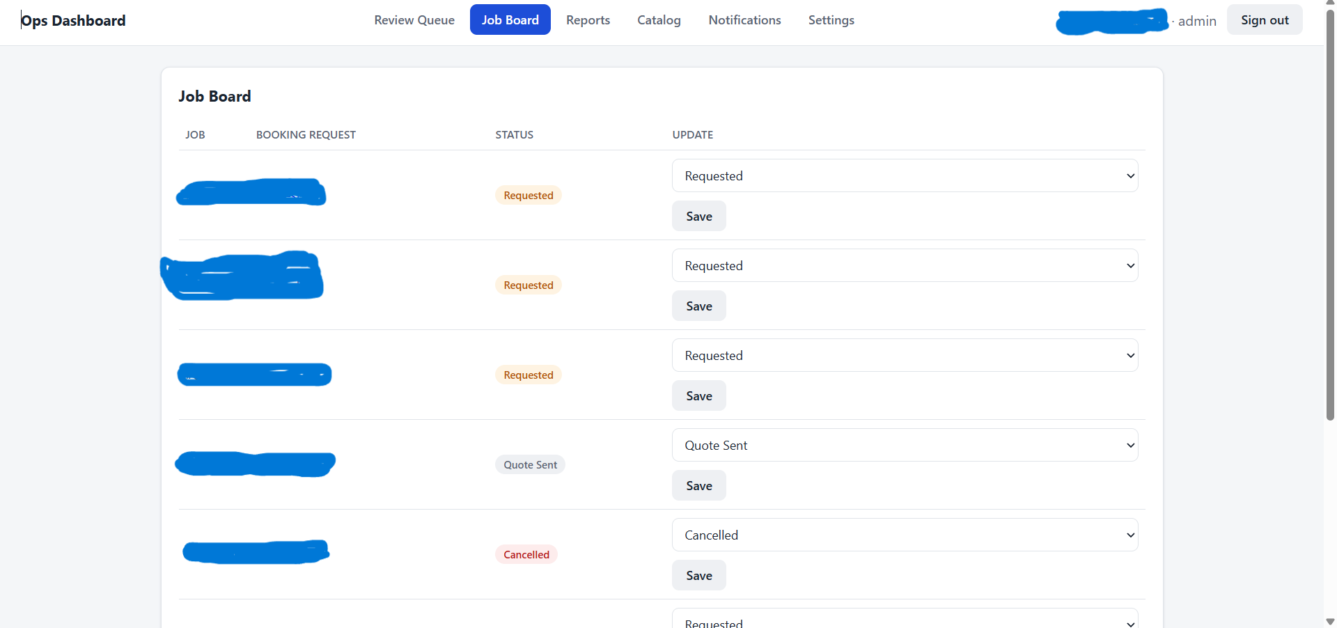 Booking platform job board