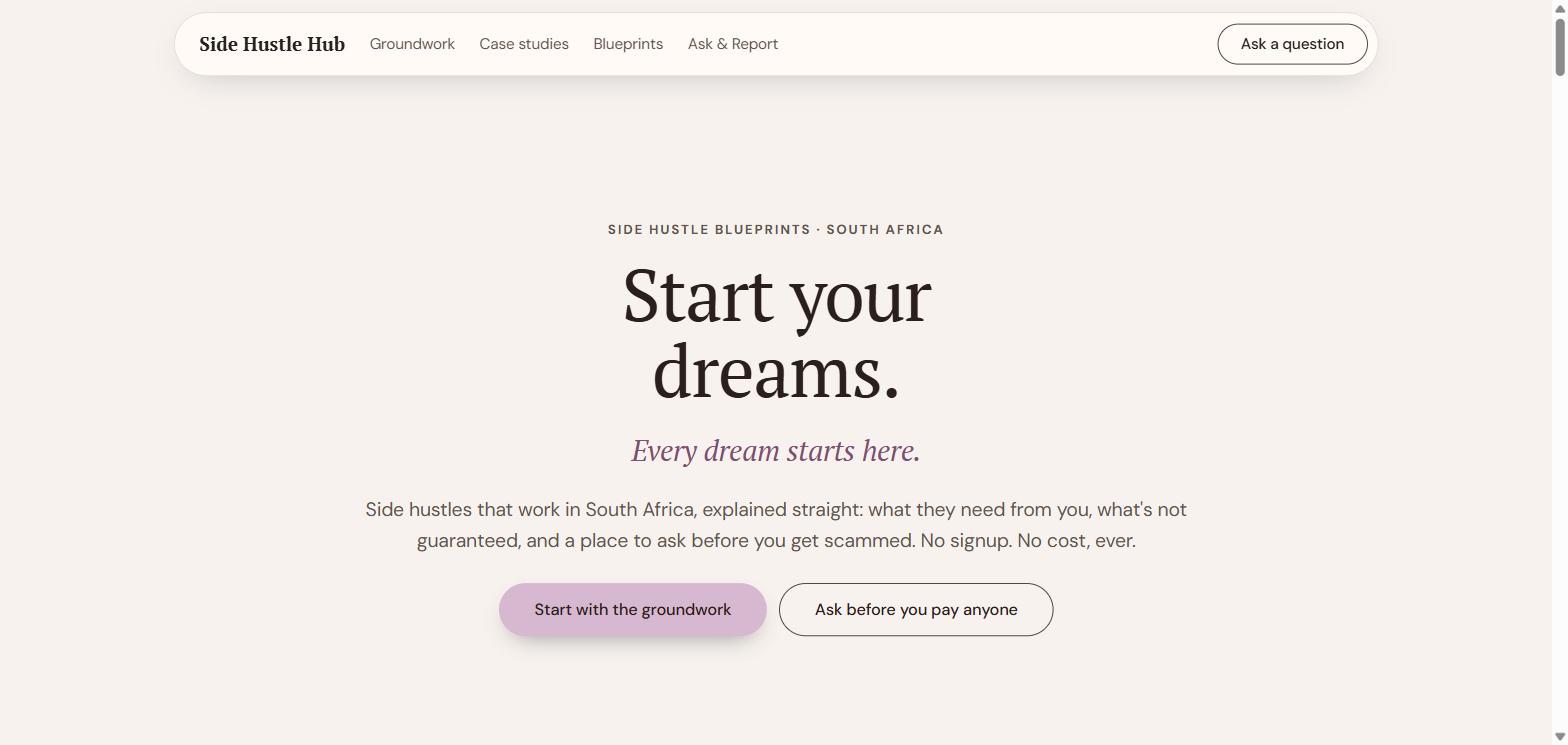 Side Hustle Hub home